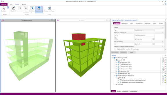 Programmoberfläche BIMviewer für Architekturmodell und Struktur-Analyse-Modell