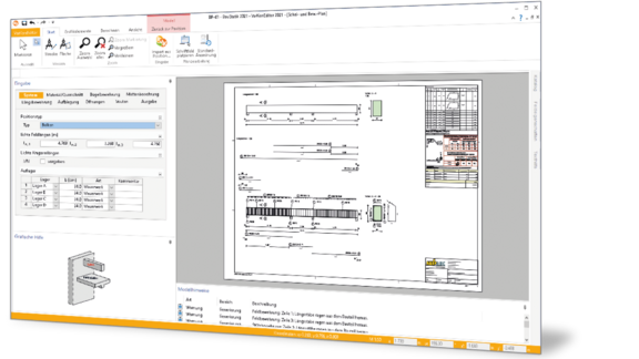 Programmoberfläche des VarKonEditors mit Eingabefenstern und Ansicht einer Bewehrungsskizze.