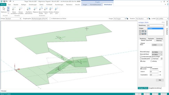 Programmoberfläche von MicroFe. Zu sehen sind einige der vielfältigen Funktionen zur effektiven Bearbeitung des Tragwerks