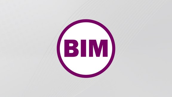 BIMwork Logo - weißer Kreis mit lila Kontur und den lila Buchstaben BIM. Hier ist es auf einem rechteckigen grauem Hintergrund abgebildet.