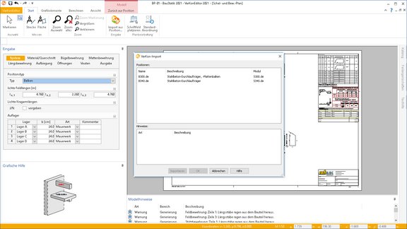 Programmoberfläche von VarKon. Zu sehen ist der Import-Dialog aus der BauStatik.