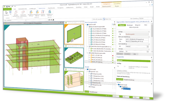 Programmoberfläche des StrukturEditors mit verschiedenen Modellansichten