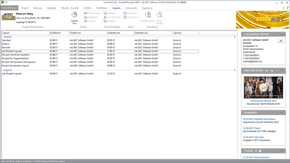 ProjektManager | Layouts Programmoberfläche des ProjektManagers. Einfache und übersichtliche Verwaltung verschiedener Seitenlayouts.