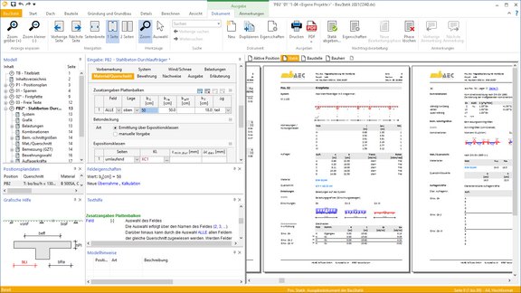 Programmoberfläche der BauStatik. Zu sehen sind verschiedene Funktionen zu Statikabgabe und Nachtragsbearbeitung.